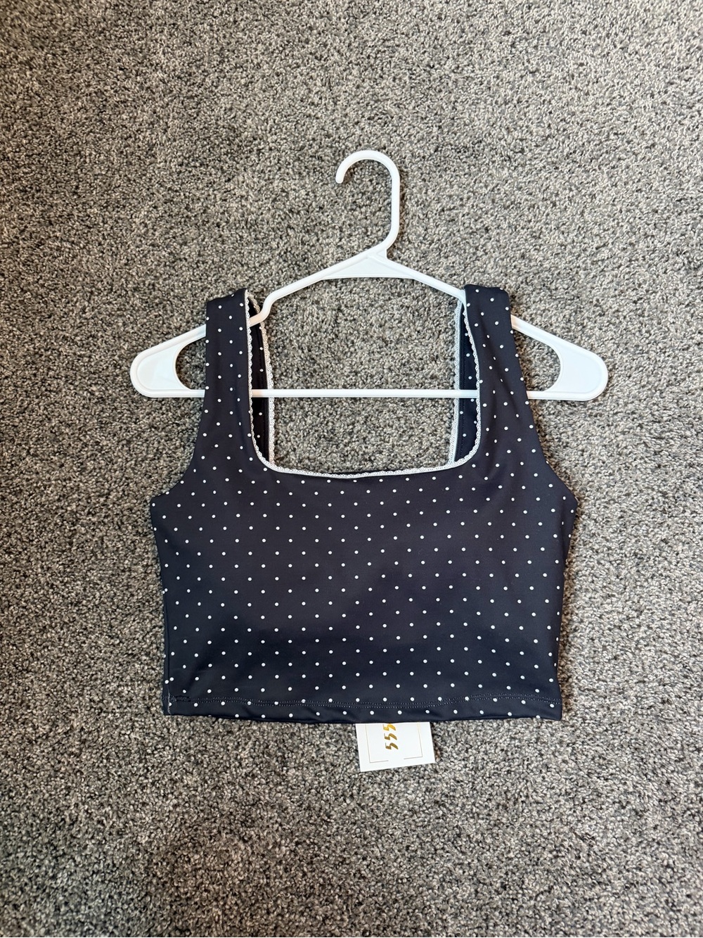 Black Polka Dot Cropped Tank with Square Neck